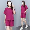 Short-sleeved Shorts Loose Suit Women's Summer Solid Color Round Neck Slim Sweatshirt Running Two-piece Set
