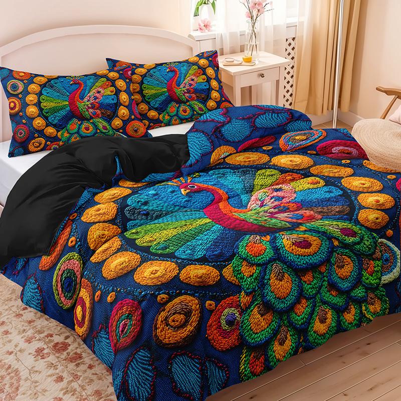 Mexican Peacock Pattern Duvet Cover Set With 2 Pillowcases - Four Seasons Home Dorm Comforter Cover High-Definition Print