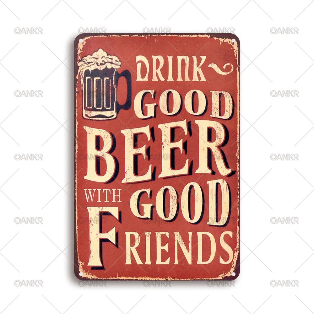 

Vintage Art Beer Poster Metal Tin Sign Drink Good Beer With Good Friends Chic Gift Metal Signs for Pub Bar Home Wall Decor 20x30cm（7.8x11.8inch）