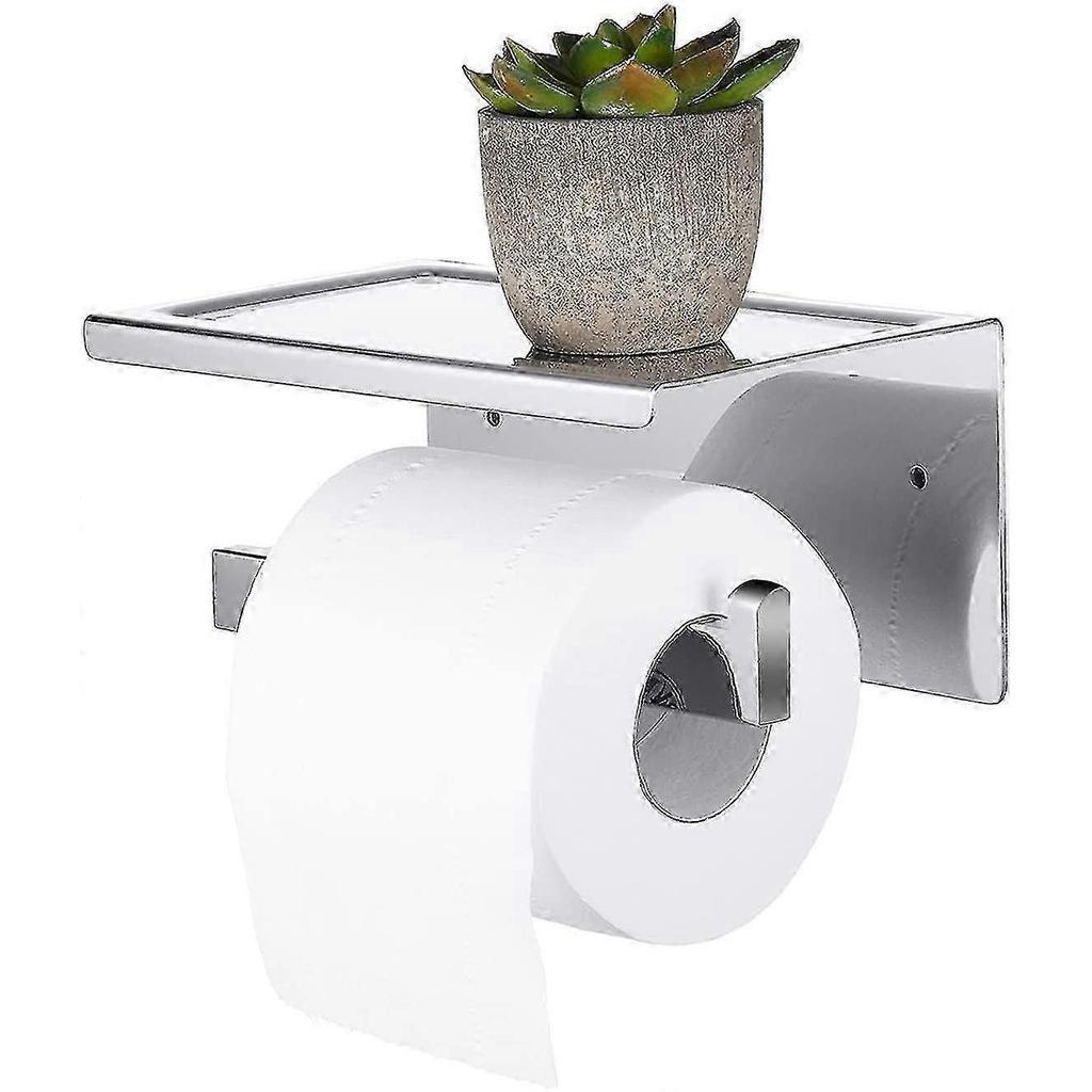 Toilet Paper Holder Wall Mounted Toilet Paper Holder With Shelf Paper Roll Holder Drill Free Set Suitable for Bathroom Toilet Kitchen