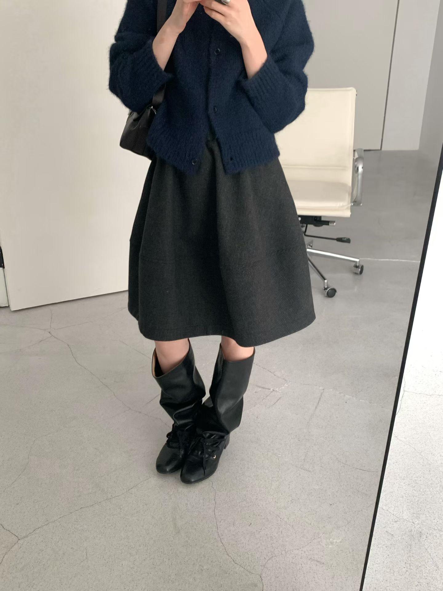 Настоятельно рекомендуется! Женская ретро-юбка А-силуэта из шерсти - Осенне-зимняя корейская минималистичная плиссированная зауженная юбка средней длины One Size абрикосовый/цветочный