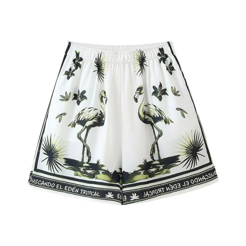 

Summer New Product Women s Clothes Lapel Long Sleeves Print Linen Blended Shirt + Casual Easiest for Match High Waist Paper Bag Shorts White Pants L