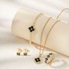 Elegant Four-Leaf Clover Floral Rhinestone Jewelry Set Women Earrings Necklace Bracelet Ring Chic Fashion Accessory