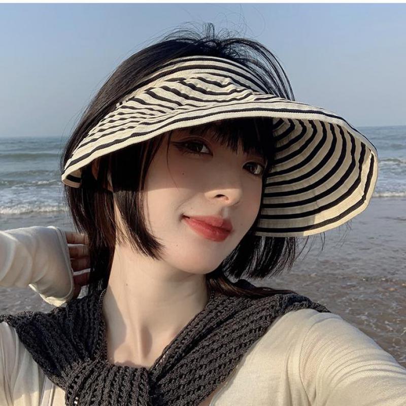 Freedom Outdoors Women's Dark Blue Spring Summer Hats For Striped Foldable Wide Brim Sun Hat Outdoor Sunshade Sun Visor Hat Sunhat Beach Accessories 56-59Cm