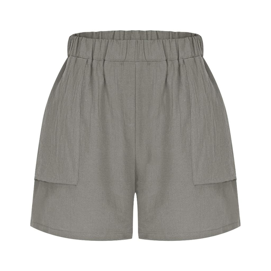 Women's Fashion Solid Color Pocket Elastic Waist Shorts
