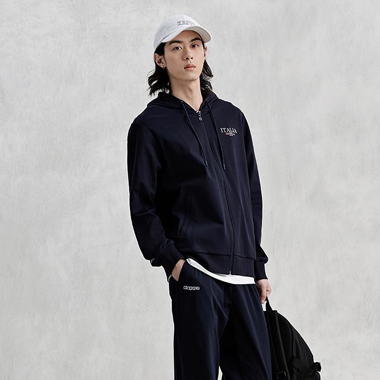 Kappa 1916 Series Retro Zip-Up Hoodie Sports Jacket Casual Long Sleeve Sweatshirt Men hoodies Dark-Night-Blue Black K0E32MK01