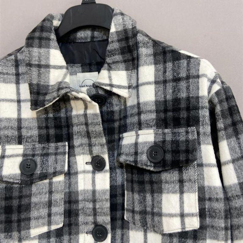 Mevin's Plus Size Women's Clothing Mid Length Long Length Gingham Shirt Jacket Sweatshirt Plaid Shacket