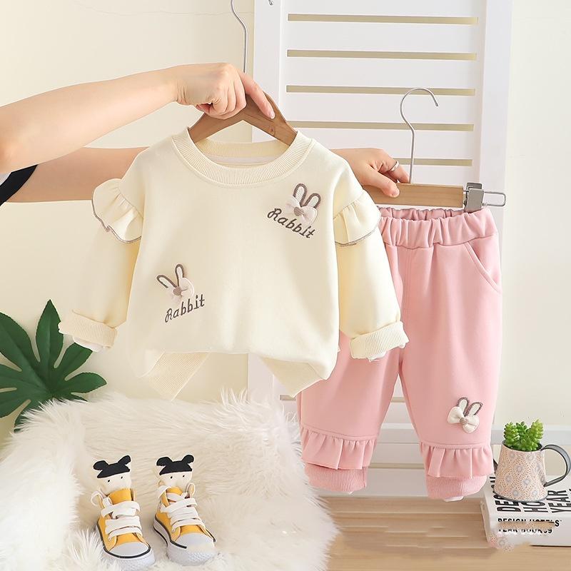 

Весенне-осенний вышитый костюм-свитер для девочек, для малышки, в западном стиле, модный, универсальный, детская одежда с длинным рукавом, из двух частей 80