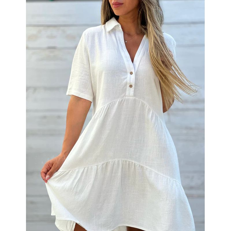 Loose Solid Color Lapel Casual Dress Loose Solid Color Polo Collar Casual Dress