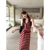 Kumikumi Holiday Style Set Stripe Cami Women Summer Slim fit Slimming Drawstring Skirt Two-piece Set