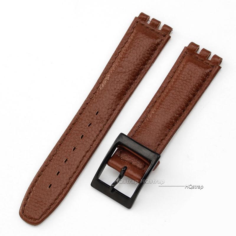 17mm Echtes Lederarmband für Swatch Armband Litschi Uhrarmband Armband Braun Uhrenarmbänder Damen Herren Uhr Gürtel Zubehör