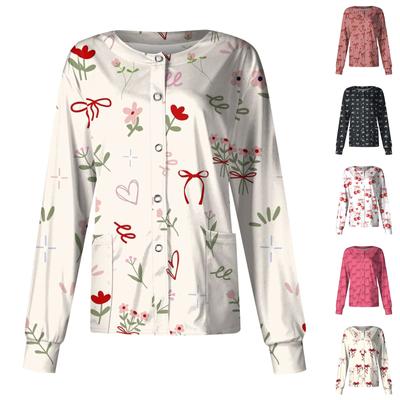 Women's Casual Long Sleeve Single Breasted Bow Printed Clothing Cardigan Top