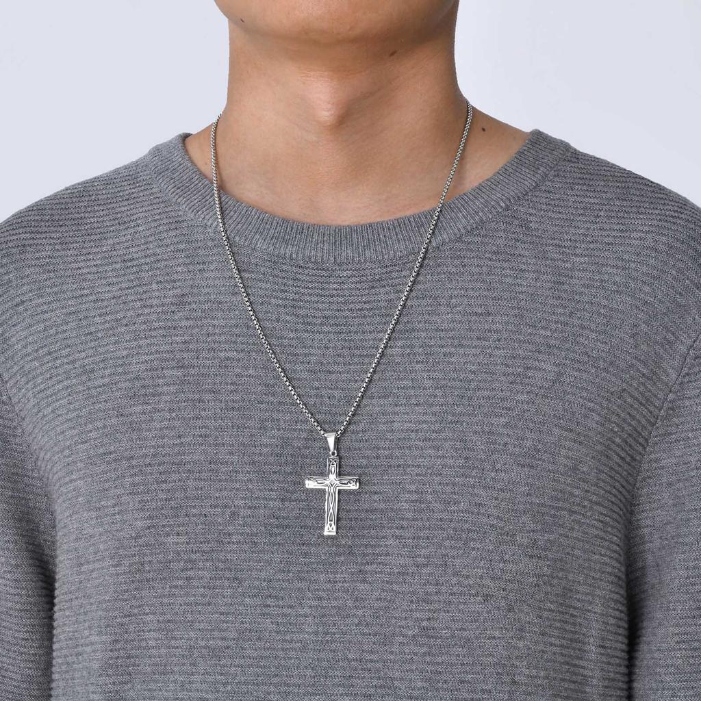 Mprainbow Mens Ethnic Celtic Cross Necklaces, Waterproof Stainless Steel Viking Knot Pendant with Box Chain,Prayer Faith Collar
