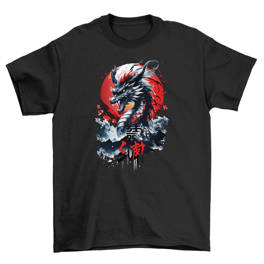 Sun Dragon Anime T-Shirt Mens Womens Tees Top - Unleash the Fire! Vibrant Dragon Design, Funny T-shir
