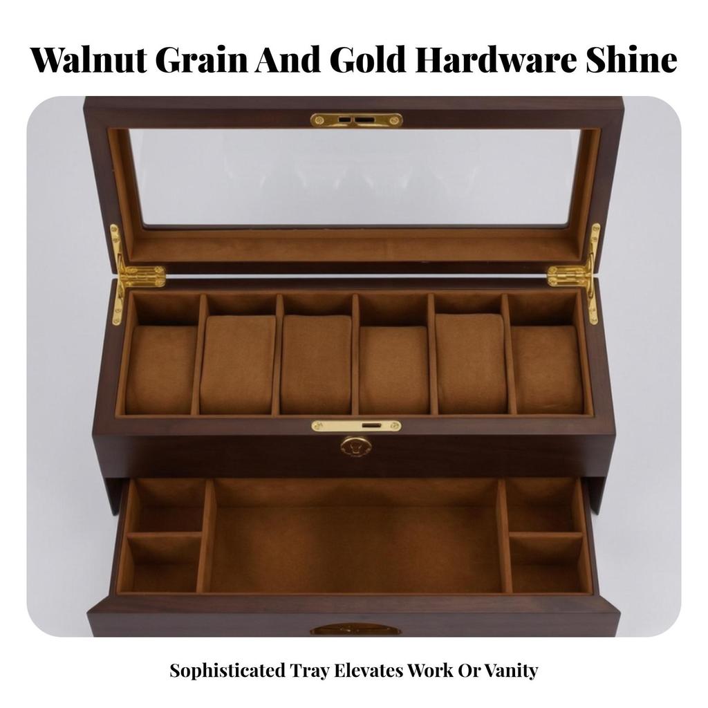 Double-Layer Watch Case Velvet-Lined Jewelry Storage Box with Drawer Padded