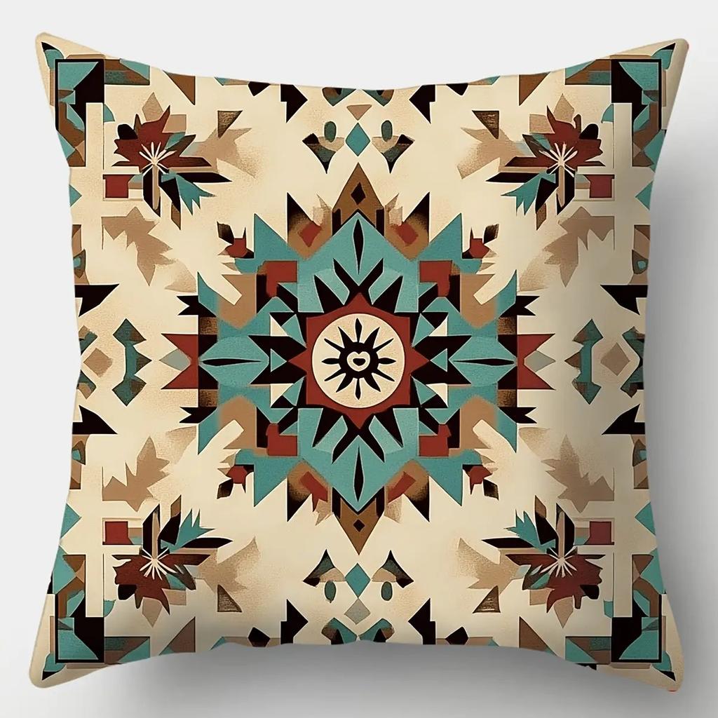Southwestern Tribal Geometric Pillow Covers, Navajo Aztec Pattern Art Throw Pillow Cases, Rustic Boho Home Decor Cushion Covers