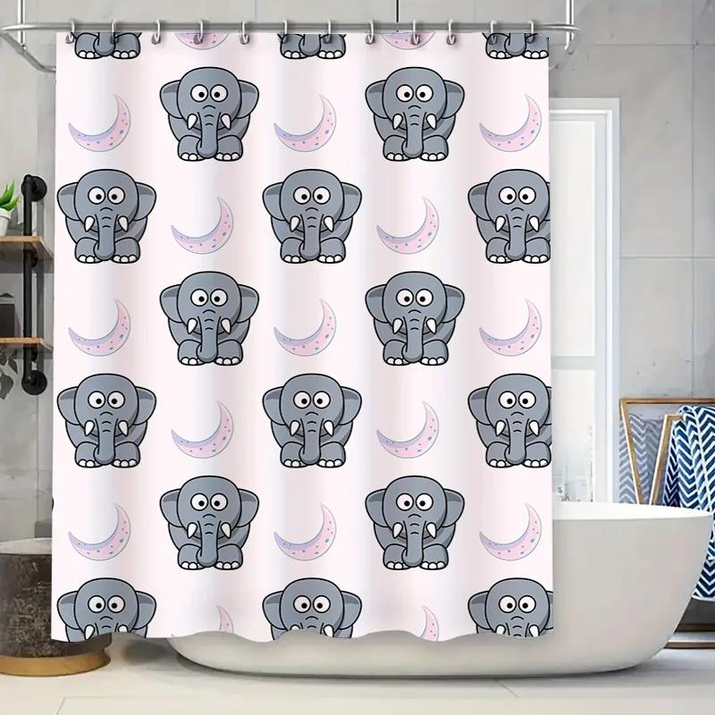 Elephant Moon Shape Shower Curtain Pink Elephant Print Home Bathroom Decor Waterproof Fabric Shower Curtains For Kids Bathtub