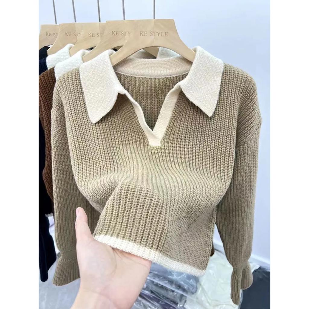 Women Autumn Winter Design Elegant Knitted Sweater Lazy Style Soft Small Bottom Top