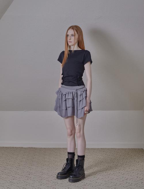 Phased Ethnic Ruffle Mini Skirt_Gray