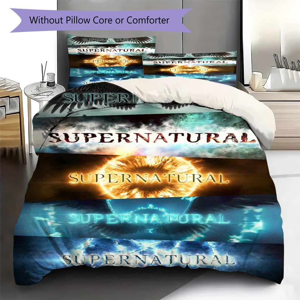 Supernatural Tv Series Poster Pattern Bedding Set Quilt Cover Pillowcase Home Decor Gift (1 * Duvet Cover + 2 * Pillowcase, Withou