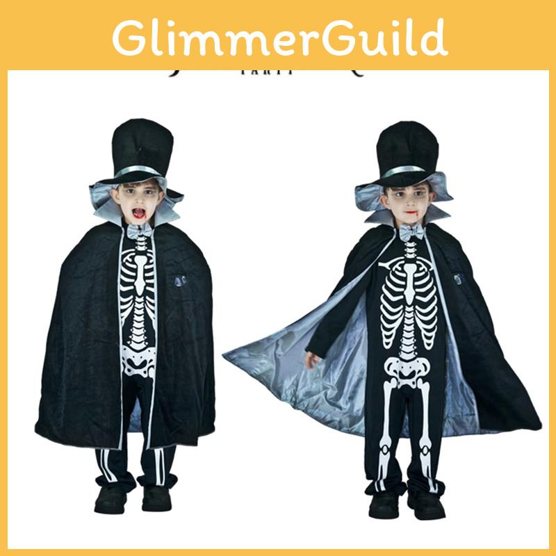 Kids Boy Skeleton Skull Ghost Cloak Halloween Cosplay Party Outfit Costume