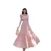 Coral Pink Resort Style Big Skirt Lace Splicing Dress Atmosphere Suspender Dress