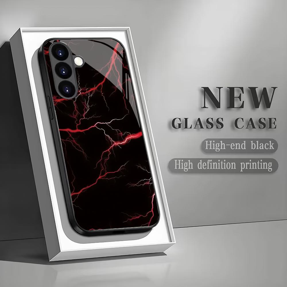 Rote Blitzmuster Glas Handyhülle geeignet für Samsung Galaxy S26 S25 S24 S23 S22 S20 FE/Ultra/Plus5G Anti-Drop Rückabdeckung