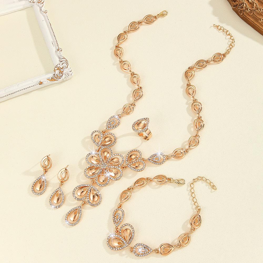 24k Gold-Plated Dubai Jewelry Set: Necklace, Bracelet, Earrings, and Ring for Women
