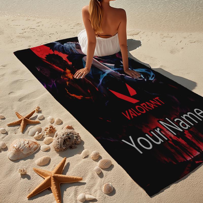 Custom Name Ultra-Soft Beach Towel with Valorant Theme,Ideal for Pool - Camping, Diving - Perfect Travel Essential, Vibrant Beach Towel.