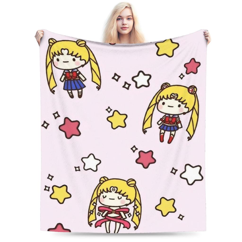 Sailor Moons Flannel Blanket Winter Soft Durable Bedding Throws for Girls Boys Couch Bed Novelty Bedspread Sofa Bed Cover