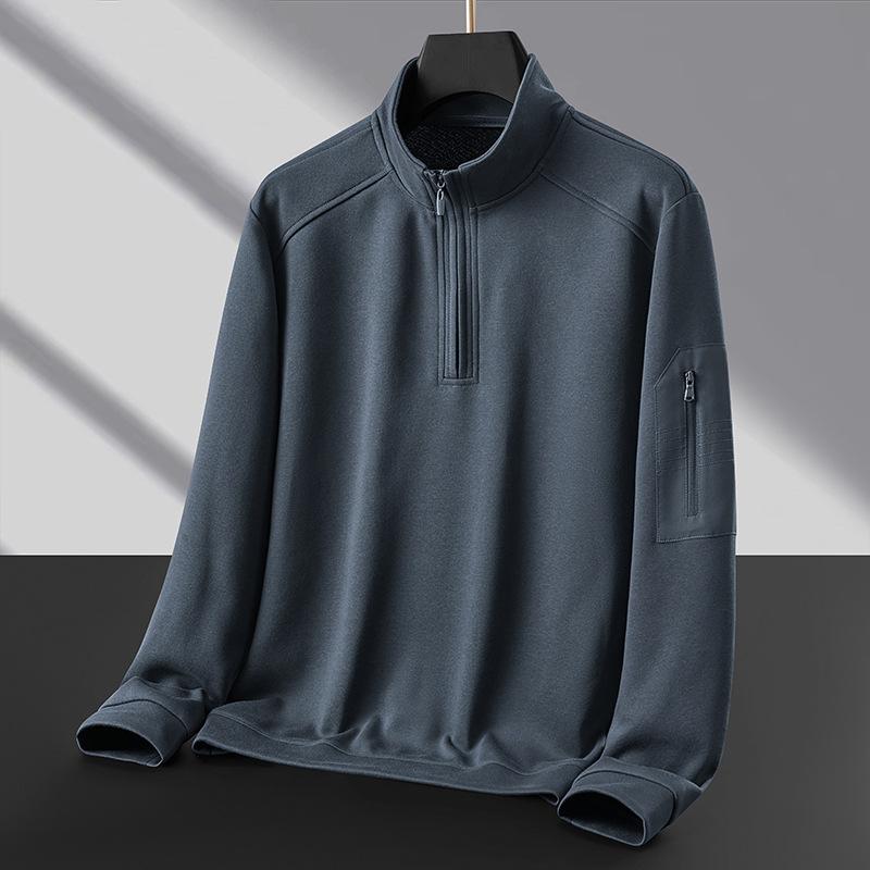 Updated Spring and Autumn Style Semi-stand Collar Stylish Leisure Active Workwear Mens Sweatshirt Comfortable Fit Long-sleeved T-shirt Base Top L