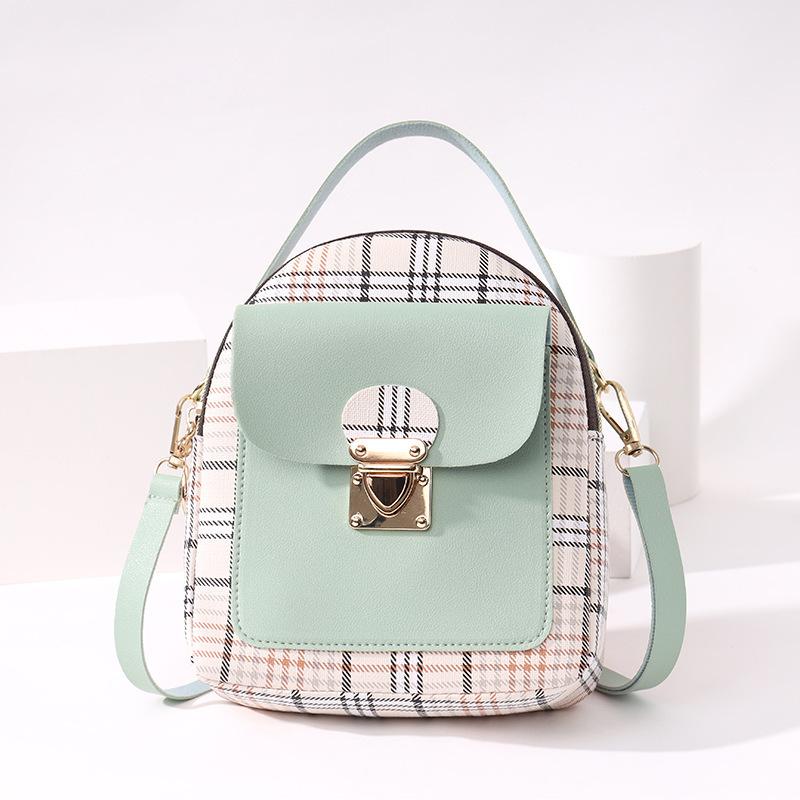 Women's backpack 20 new plaid contrasting color lock shoulder small backpack fashion casual mobile phone bag gift bag