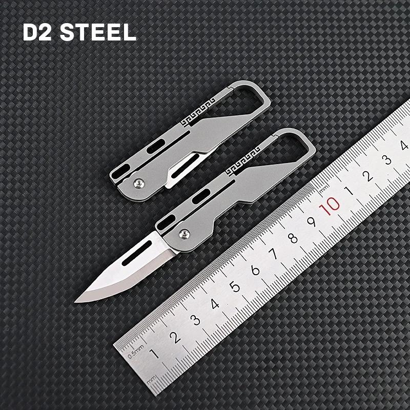 D2 Blade Titanium Alloy Folding Knife With KeyChain Pendant High Hardness EDC Pocket Knife Outdoor Camping Equipment Tool Gift