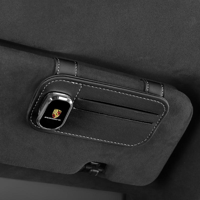 Sunglasses Clip Holder Magnetic Leather Car Sunshade For Porsche 911 718 Taycan Panamera Cayenne Macan Boxster Cayman Pajun 918