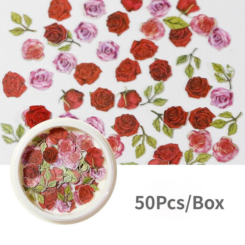 2 Boxes Nail Art Color Mixed Small Daisy Flower Rose Ultra-thin Wood Pulp Patch DIY Nail Art Jewelry Nail Art Decoration
