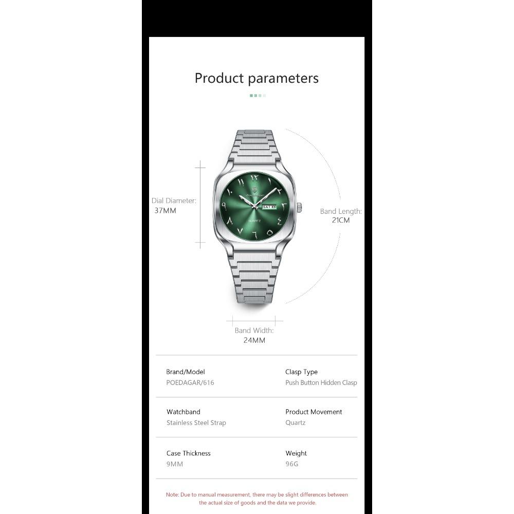 POEDAGAR Luxury Man Wristwatch Original Business Stainless Steel Quartz Watch Waterproof Date Men's Watches Week Clock Reloj