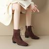 Fashion NEW Autumn Women Boots Kid Suede Leather Shoes for Women Round Toe Chunky Heel Shoes Lace-up Zip Ankle Boots Comfort Daily Shoes