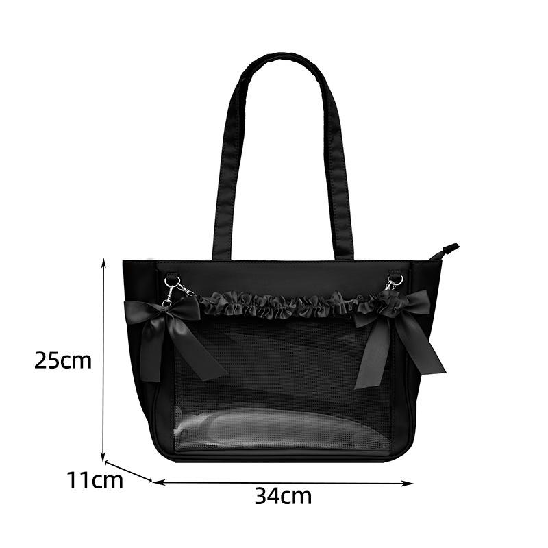 Large Capacity Women Bow Ita Shoulder Bag Clear Sweet Transparent Pocket Itabag Japanese Style Badge Display Casual Tote чёрный