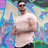 Men's Red Curved Hem Slim Fit T-Shirt Casual Short Sleeve Crew Neck Top