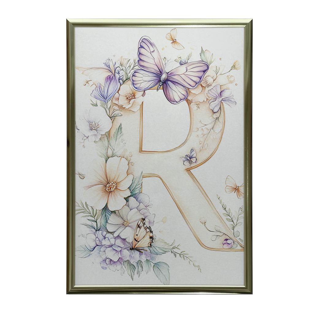 R som Glädje - Blommig Affisch R som Glädje - Blommig Affisch, 50X70 Cm, Ram av Ljust Ekträ, Matt Papper 230 Gsm