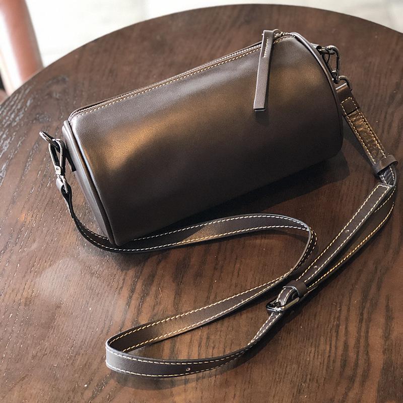 Мягкая женская сумка из воловьей кожи, бочкообразная сумка из натуральной кожи, однотонная маленькая сумка-мессенджер