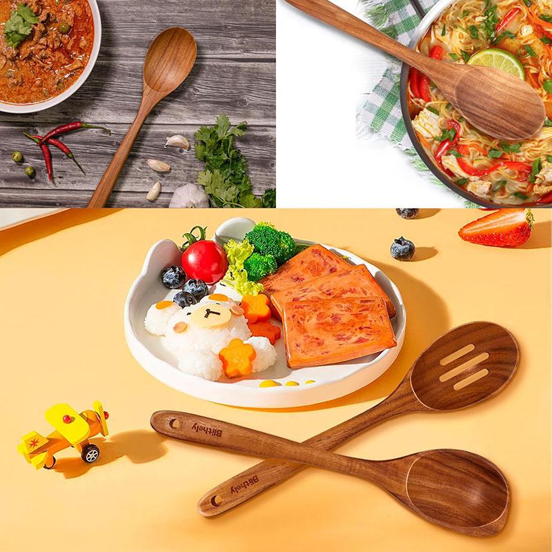1Pc Wooden Spoons for Cooking, Non-Stick Wooden Cooking Utensils, Heat Resistant Wooden Cooking Utensils for Cooking, Serving and Mixing