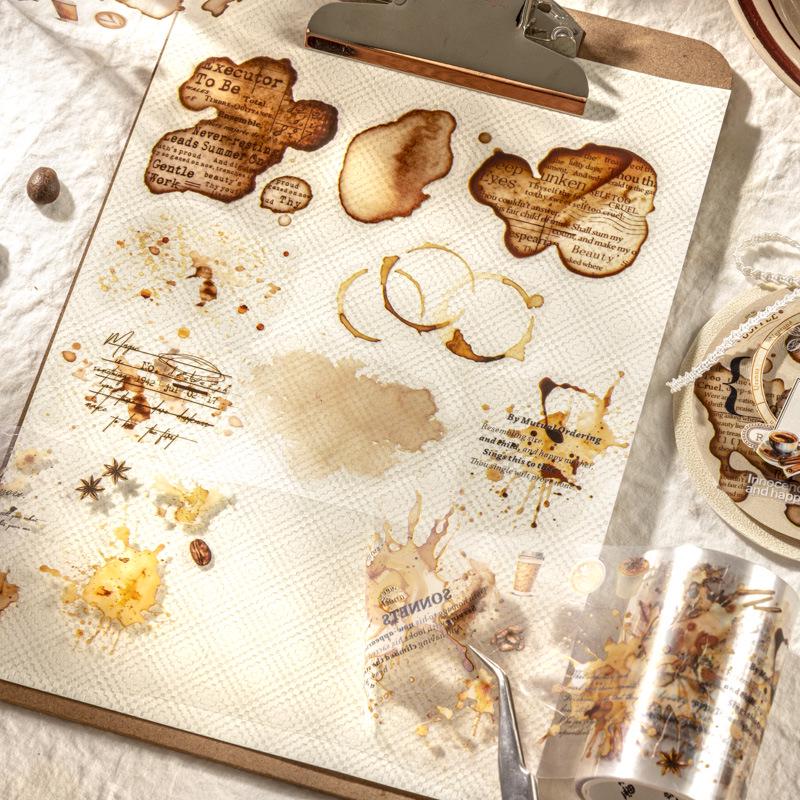 Coffee Stain Die-Cut Adhesive Tape for Journal and Phone Case Decoration