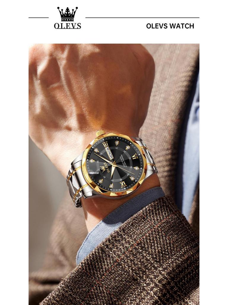 Oulishi 2025 Men's Luminous Waterproof Quartz Watch with Diamond-Shaped Mirror