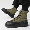 Grüne Canvas Herren Stiefeletten Mode Schnürstiefel Motorradstiefel Mann Werkzeugstiefel Herbst Rutschfest Cowboy Plateau Stiefel Für Mann