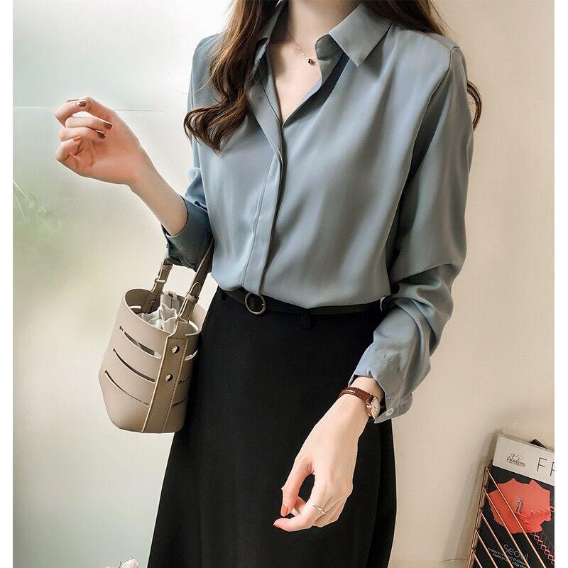 Women Shirt Long Sleeve V-neck Leisure Office Blouse Solid Color Simple Chiffon Shirt Female Tops Blusas