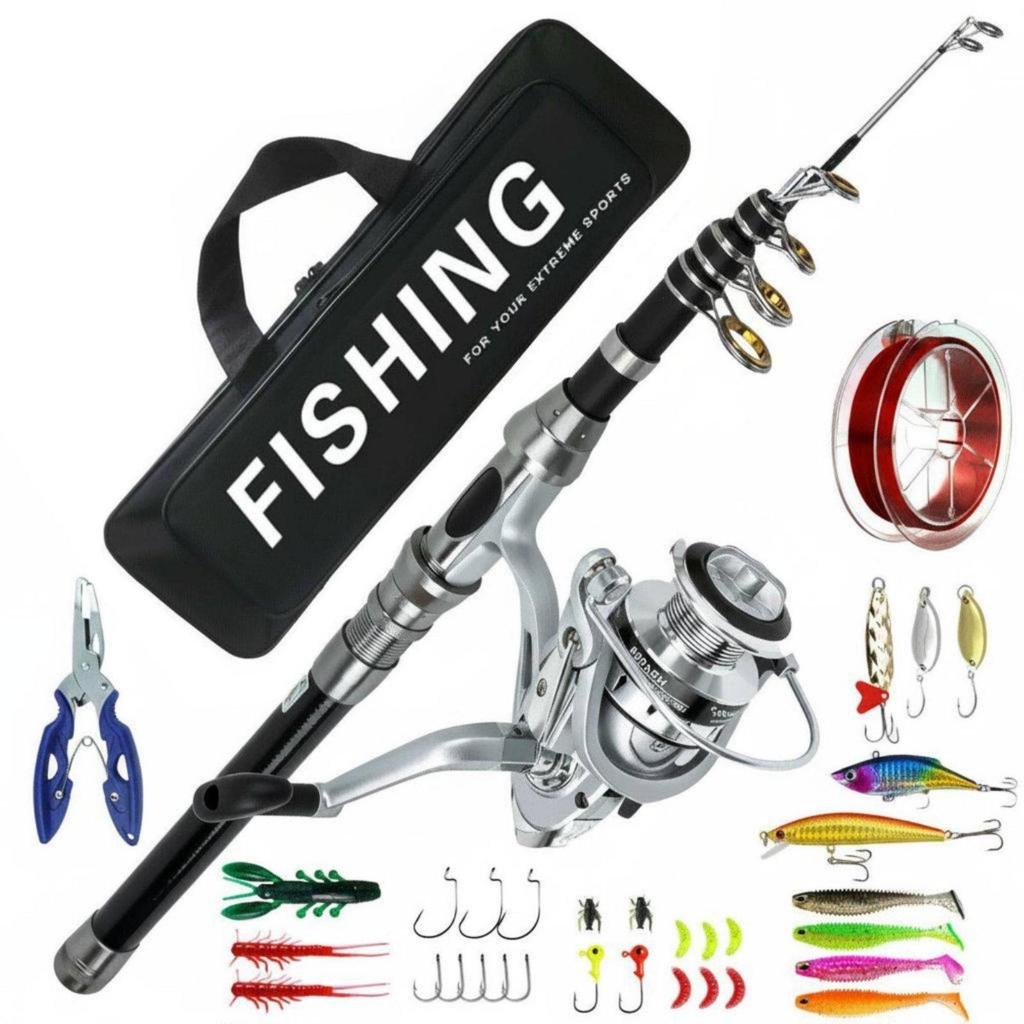 Telescopic Fishing Rod and Reel Set Carbon Fiber for Travel, Beginners