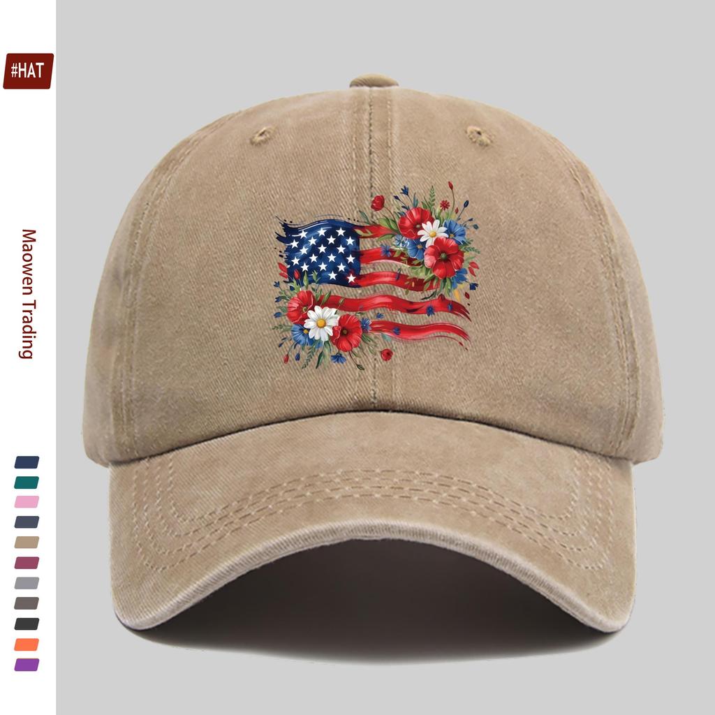 Pc Pcs Floral American Flag Baseball Cap Suitable for Prom Outdoor Sports Beach Vacations Travel Hiking Parties  Adjusta