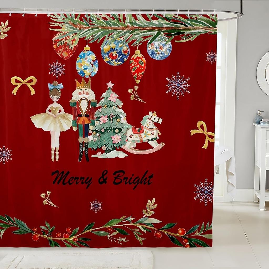Merry Pink Christmas Shower Curtain,Cartoon Gingerbread Man Bathroom Curtain,Snowflakes Candy Fabric Shower Curtains,Happy New