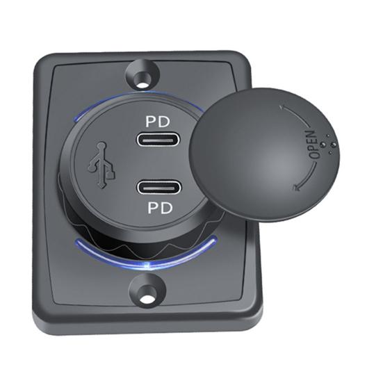 Dual Port PD Car Charger 30W USB Charger for Phones Tablets 12V-24V Wall Mount USB Charging Station for RV Boat SUV ATV